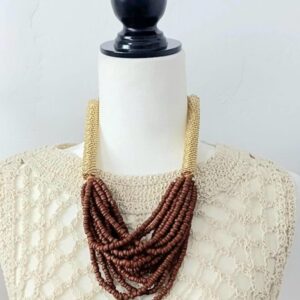 Collar Babero Multicapa Étnico Marrón y Dorado