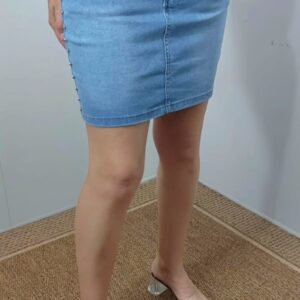 ​Falda Vaquera Corta Elástica con Tachuelas Laterales