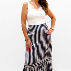 Falda Midi de Rayas Marineras con Volante.