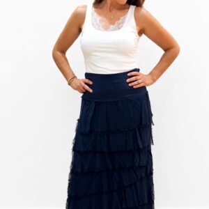 Falda Larga de Capas y Volantes con Seda