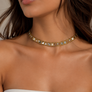 Collar Choker Artesanal Dorado con Diseño Geométrico y Espejos