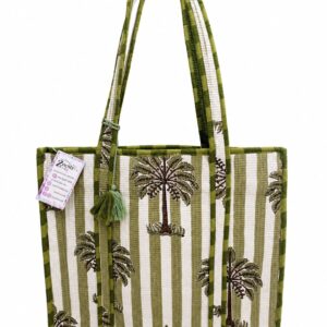 Bolso Grande de Algodón Acolchado con Rayas y Palmeras - Estilo Veraniego