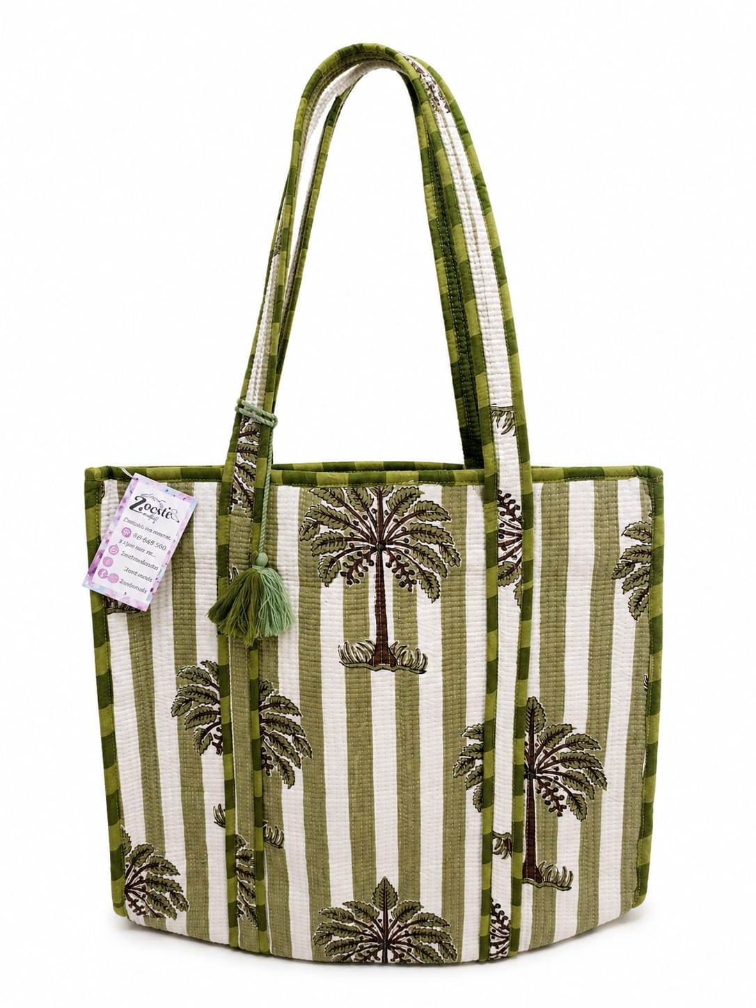 Bolso Grande de Algodón Acolchado con Rayas y Palmeras - Estilo Veraniego