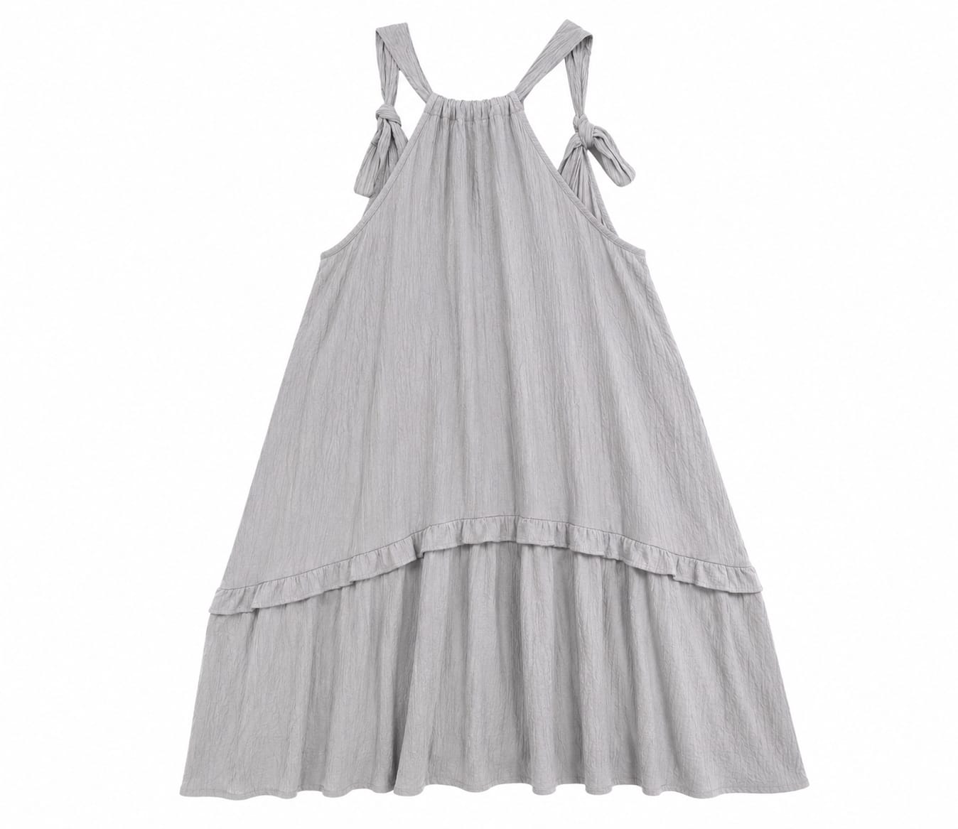 Vestido Midi Gris de Tirantes con Lazos y Volante - Imagen 2