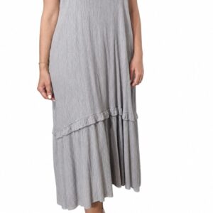 Vestido Midi Gris de Tirantes con Lazos y Volante