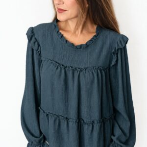 Blusa de Mujer 100% Viscosa con Volantes y Manga Larga – Talla Única
