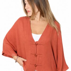 Blusa Kimono de Mujer con Escote en V y Botones