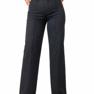 Pantalón Jeans Negro Wide Leg de Tiro Alto con Costura Central