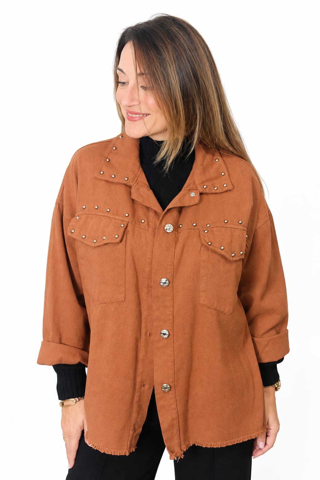 Sobrecamisa de Algodón Terracota con Tachuelas