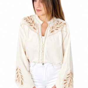 Blusa Romántica de Algodón con Bordado Suizo y Encaje