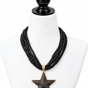 Collar Corto Multicapa de Bolitas Negras de Azabache con Dije Grande de Estrella