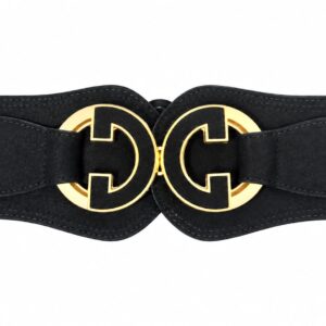Cinturón Ancho Negro Elástico para Mujer con Hebilla Dorada Decorativa