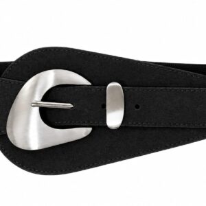 Cinturón Ancho Elástico de Antelina Negra con Hebilla Plateada Western