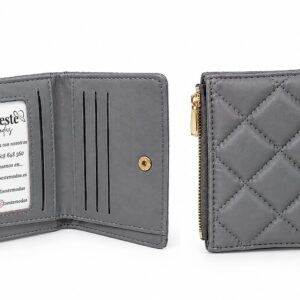 Monedero Tarjetero Compacto de Tela Acolchada Gris con Cremallera
