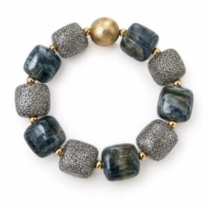 Pulsera Elástica de Cuentas Geométricas en Gris Jaspeado y Plata Purpurina