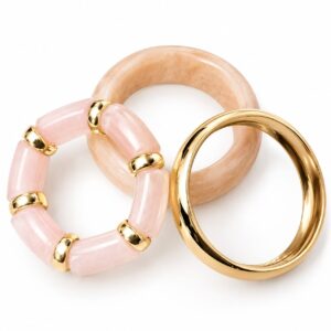 Set de 3 Pulseras Combinadas en Tonos Rosa, Nude Efecto Mármol y Dorado