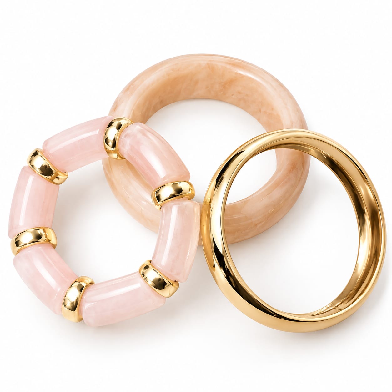 Set de 3 Pulseras Combinadas en Tonos Rosa, Nude Efecto Mármol y Dorado