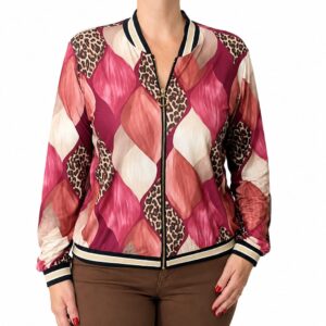 Chaqueta Bomber Estampada Patchwork Geométrico y Animal Print