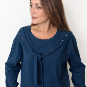 Sudadera Azul Petróleo de Manga Larga con Cuello Marinero y Tachuelas