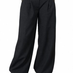 Pantalón Negro de Talle Alto con Tachuelas en Bolsillos y Bajo Abombado