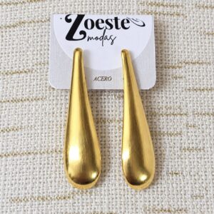 Pendientes Largos de Acero Inoxidable Dorado con Forma de Lágrima Estilizada