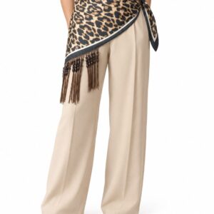 Pañuelo Estampado Leopardo para Cintura con Flecos y Cuentas de Madera